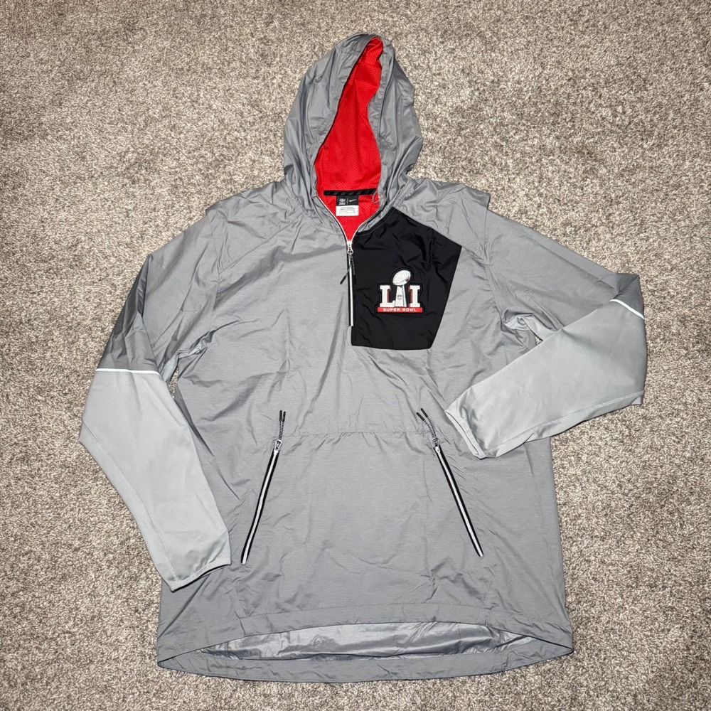Nike NFL Super Bowl LI 51 Quarter Zip Windbreaker Jacket Mens Large Grey Black
